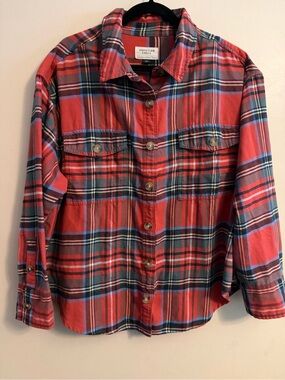 American Eagle Outfitters Red Plaid Mens Button-Up Shirt